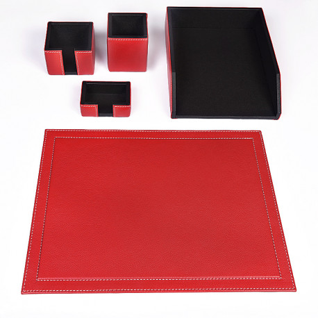 BAGCITY Σετ γραφείου δερμάτινο κόκκινο 5 τμχ Σουμεν 50χ39, δίσκος εγγράφων Α4, κύβος χαρτιών, μολυβοθήκη, θήκη καρτών