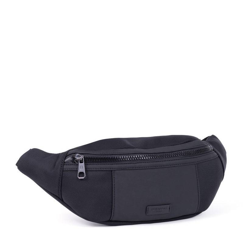 HEXAGONA Τσάντα μέσης μαύρη σε ύφασμα με δέρμα HNI45F