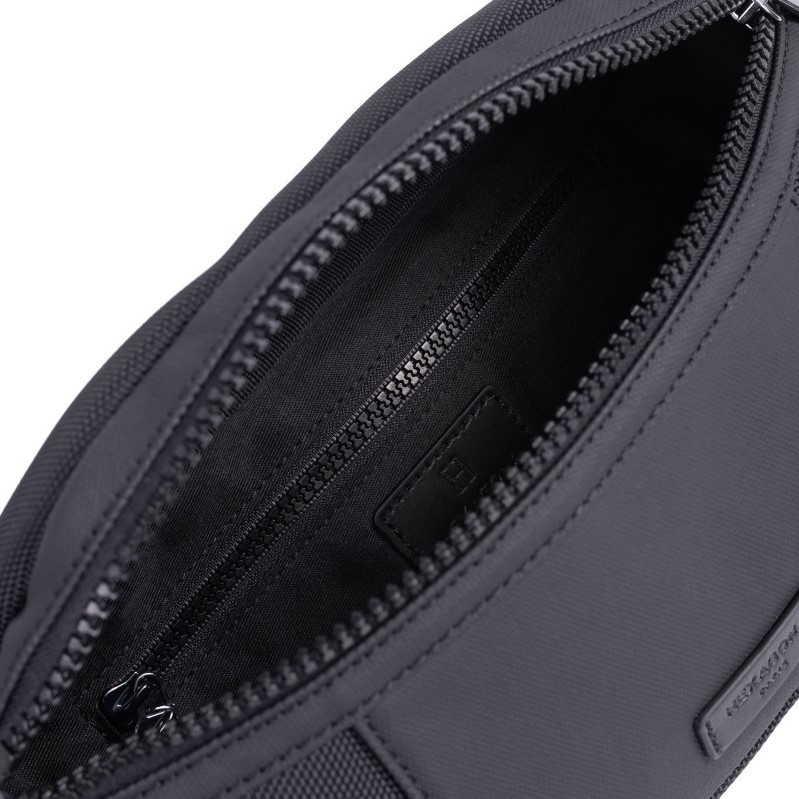 HEXAGONA Τσάντα μέσης μαύρη σε ύφασμα με δέρμα HNI45F