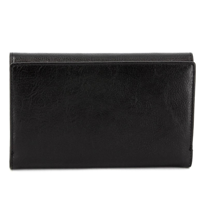 HEXAGONA Γυναικείο πορτοφόλι δερμάτινο μαύρο με καπάκι και φερμουάρ WAD68E