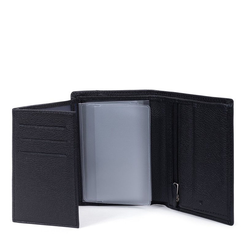 HEXAGONA Ανδρικό δερμάτινο μαύρο πορτοφόλι τρίφυλλο όρθιο μικρό με RFID προστασία HDI93R