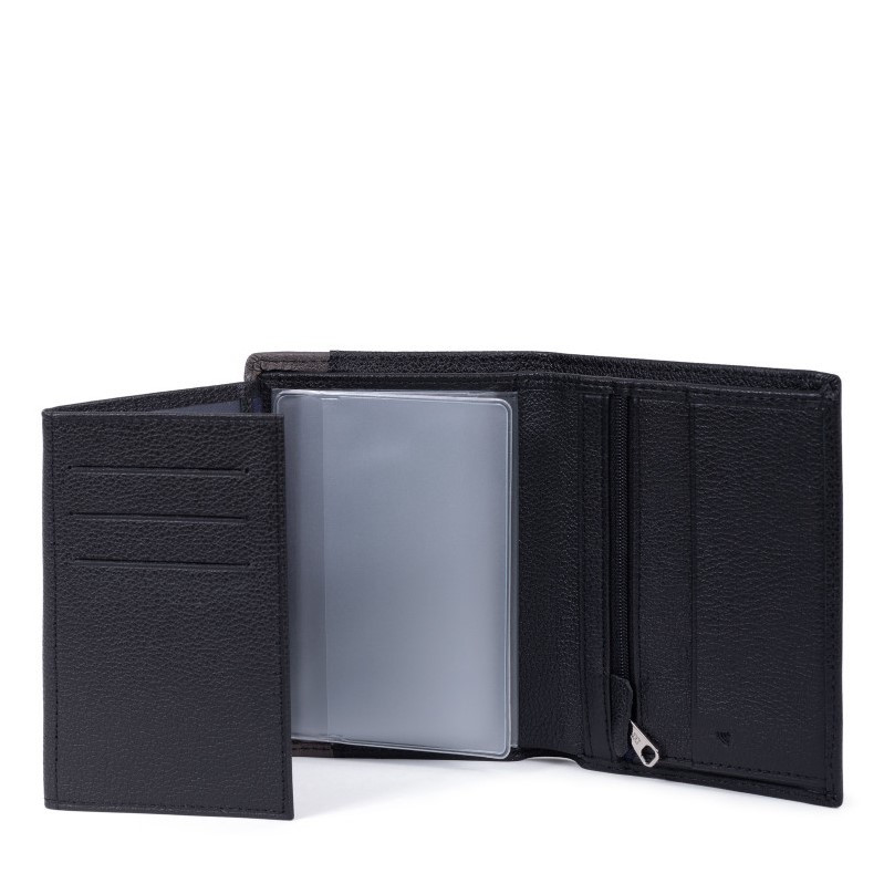 HEXAGONA Ανδρικό δερμάτινο πορτοφόλι τρίφυλλο όρθιο μικρό σε διχρωμία μαύρο / πούρο με RFID προστασία HDK91W