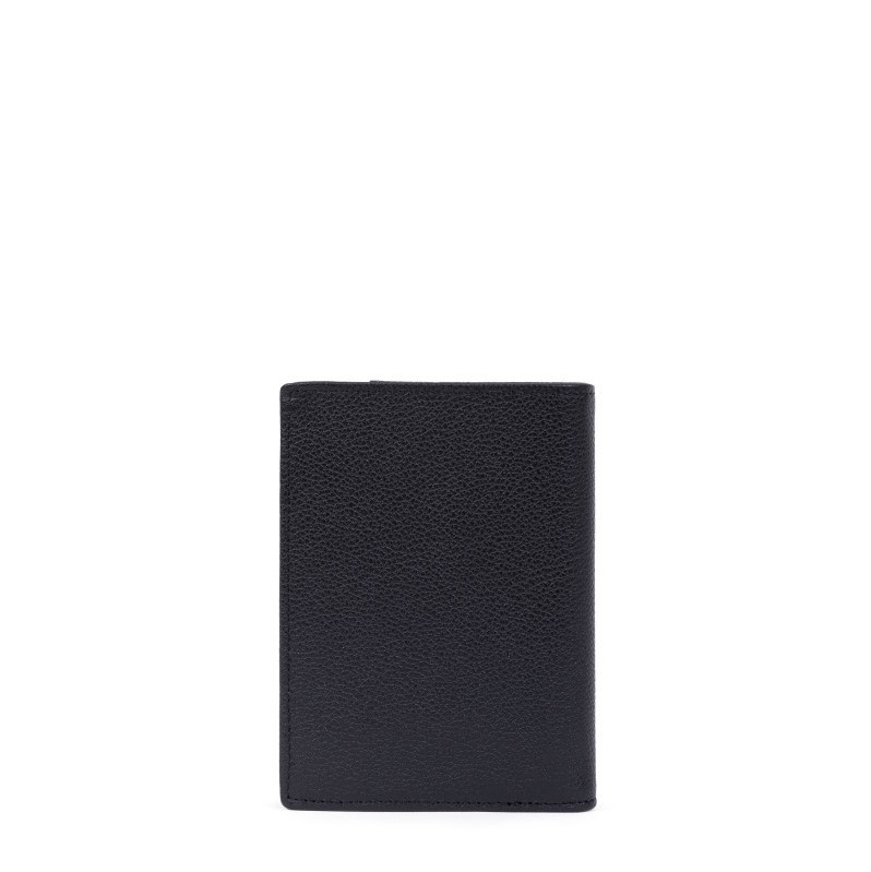 HEXAGONA Ανδρικό δερμάτινο πορτοφόλι τρίφυλλο όρθιο μικρό σε διχρωμία μαύρο / πούρο με RFID προστασία HDK91W