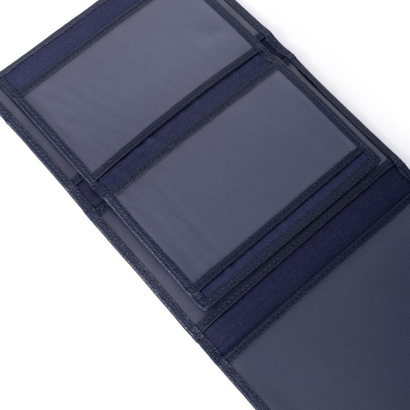 HEXAGONA Δερμάτινη θήκη μπλέ με διαφάνειες και RFID προστασία HDY71E