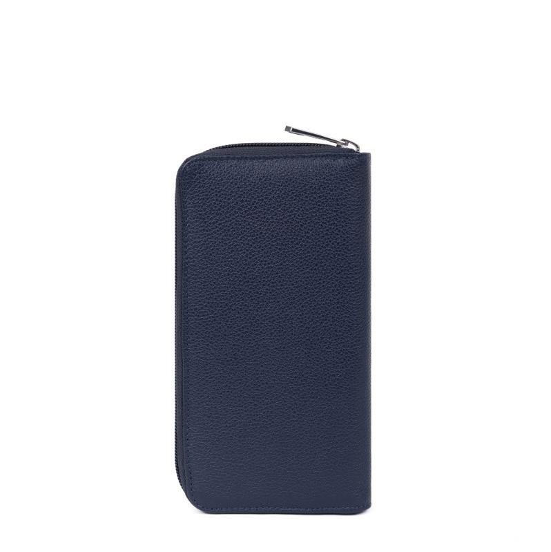 HEXAGONA Ανδρικό δερμάτινο πορτοφόλι μπλέ όρθιο με φερμουάρ και RFID προστασία HUT65E