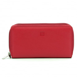 HEXAGONA Γυναικείο πορτοφόλι δερμάτινο κόκκινο με διπλό φερμουάρ HUD60W