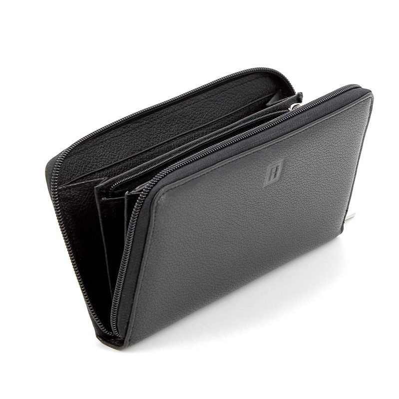 HEXAGONA Γυναικείο πορτοφόλι δερμάτινο μαύρο με φερμουάρ HUJ55R