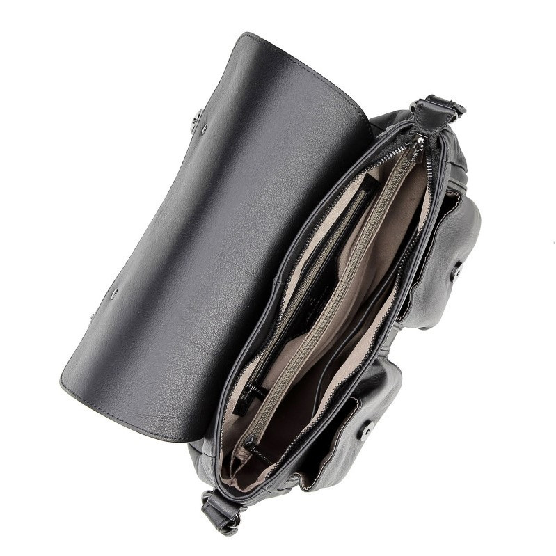 HEXAGONA Τσάντα ταχυδρόμου χιαστί μαύρη από γνήσιο φυσικό δέρμα. SAU13YZ