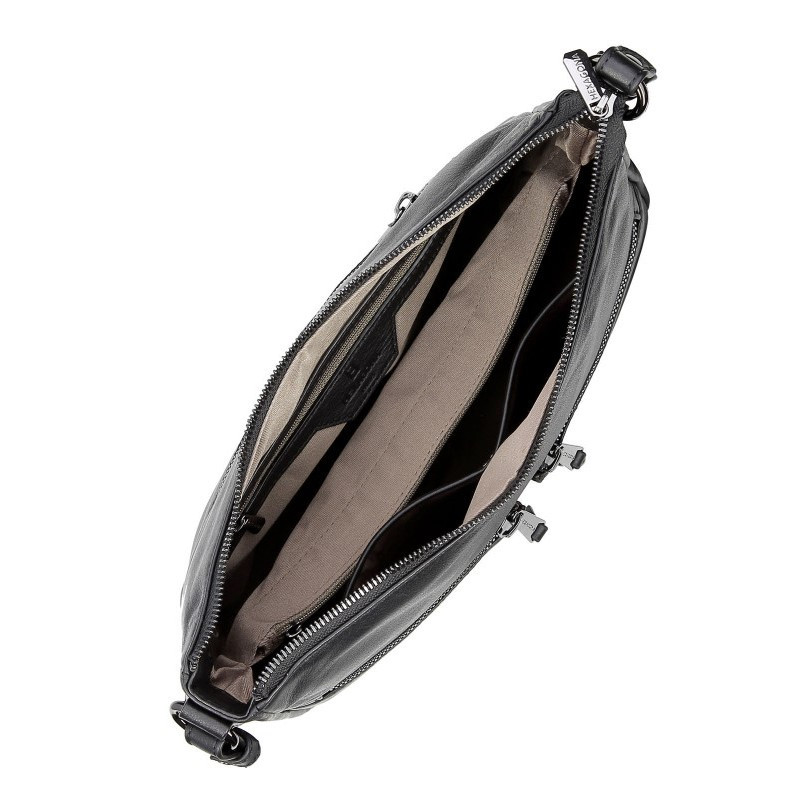 HEXAGONA Τσάντα ώμου μαύρη από γνήσιο μαλακό δέρμα SAV16TY