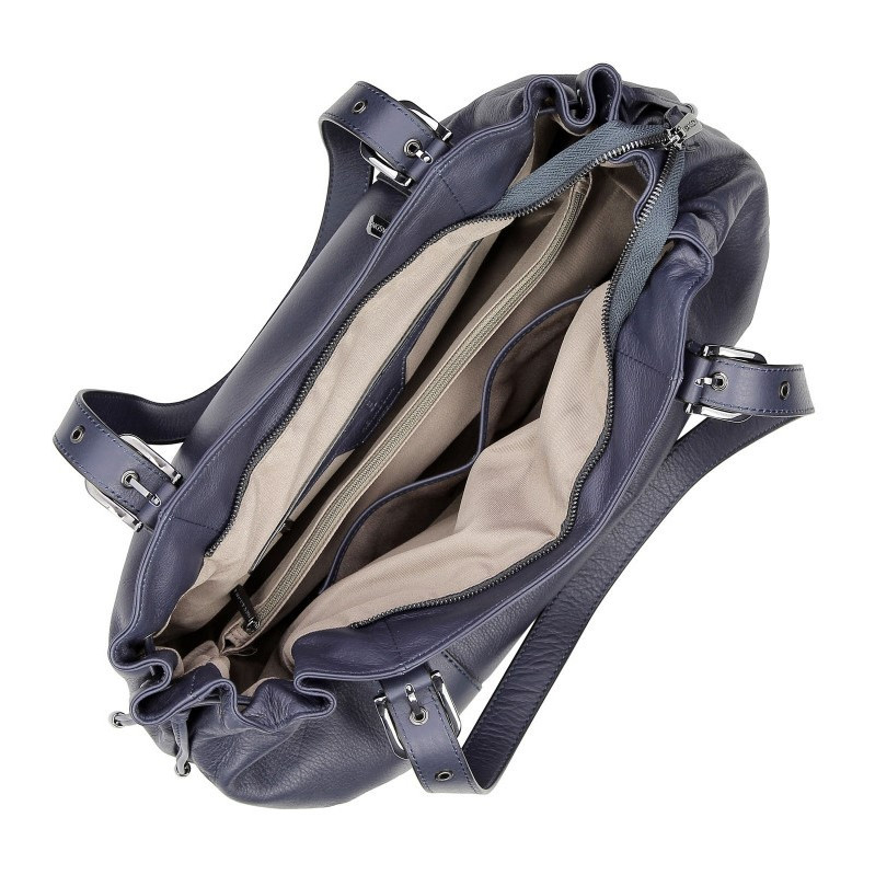HEXAGONA Τσάντα ώμου μπλέ χρώμα από γνήσιο μαλακό δέρμα SVF98TG