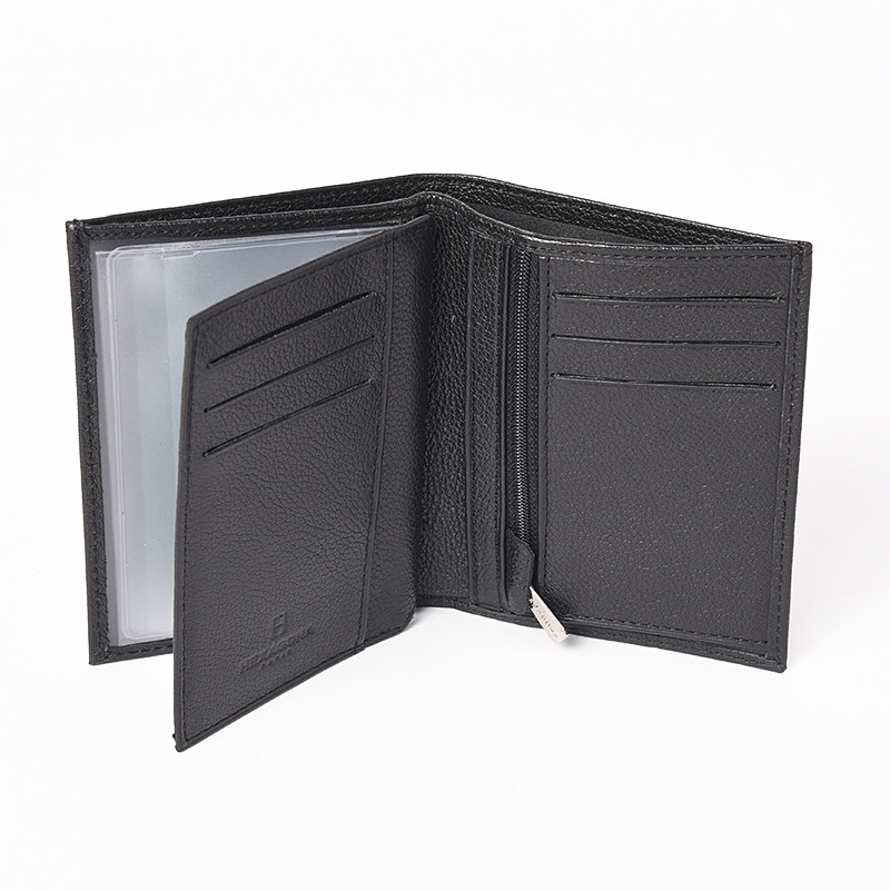 HEXAGONA Ανδρικό πορτοφόλι μαύρο από σπυρωτό δέρμα COY32W