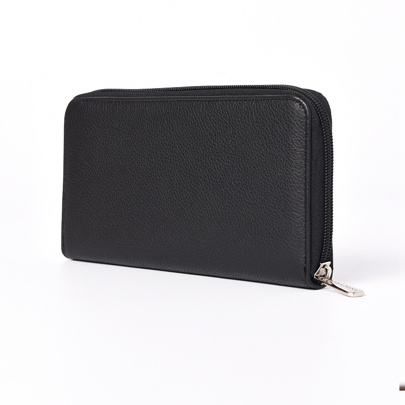 HEXAGONA Γυναικείο πορτοφόλι με φερμουάρ σε μαύρο σπυρωτό δέρμα ONF81TR