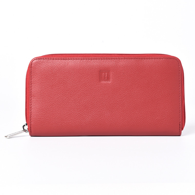HEXAGONA Γυναικείο πορτοφόλι με φερμουάρ σε κόκκινο σπυρωτό δέρμα ONF83GH