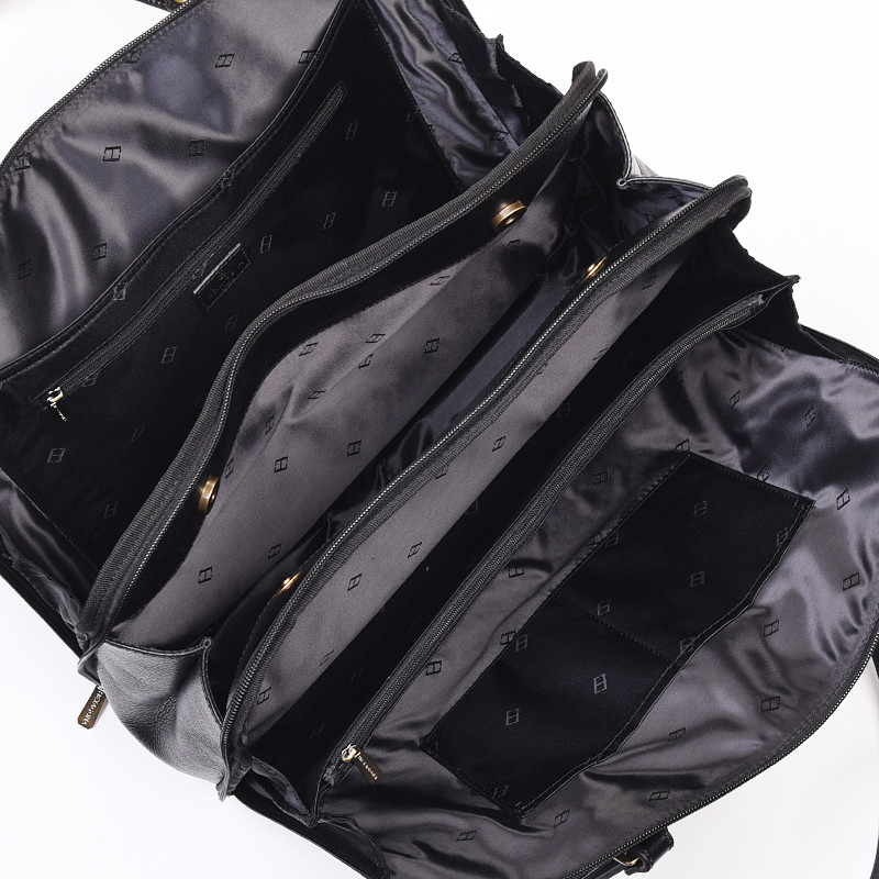 HEXAGONA Τσάντα ώμου Α4 μαύρη τριών θέσεων από δέρμα REP11DR