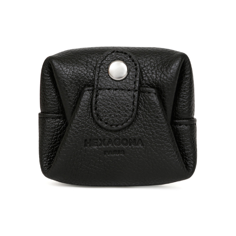 HEXAGONA Γυναικείο πορτοφόλι κερμάτων από σπυρωτό μαύρο δέρμα ASS74LL