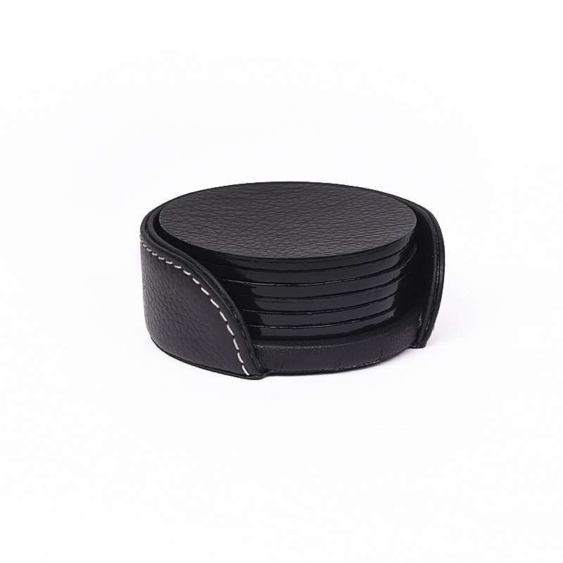 BagCity Σουβέρ στρογγυλά με θήκη σετ 6 τεμαχίων σε μαύρο δέρμα SOU01BL