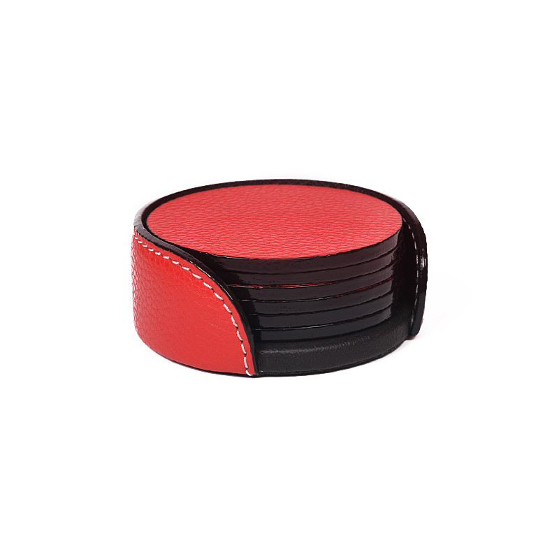 BagCity Σουβέρ στρογγυλά με θήκη σετ 6 τεμαχίων σε κόκκινο δέρμα SOU06RE