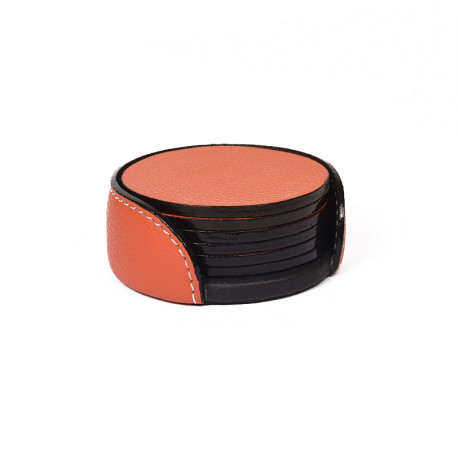 BagCity Σουβέρ στρογγυλά με θήκη σετ 6 τεμαχίων σε πορτοκαλί δέρμα SOU32OR