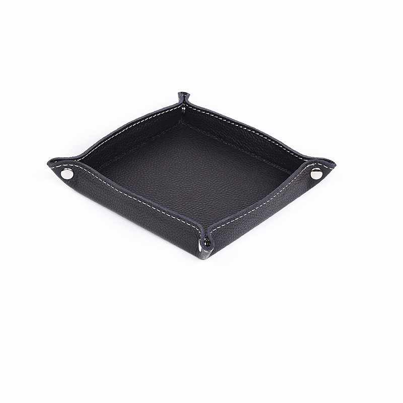 BagCity Τετράγωνος δίσκος για μικροαντικείμενα σε μαύρο δέρμα SQT01BL