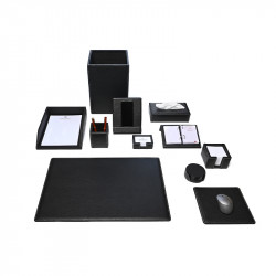 Bagcity Σετ Γραφείου μαύρο 11 τεμαχίων με σουμέν 60 x 40 από γνήσιο δέρμα POA45AZ