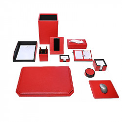Bagcity Σετ Γραφείου κόκκινο 11 τεμαχίων με σουμέν καπάκι 54 x 38 από γνήσιο δέρμα