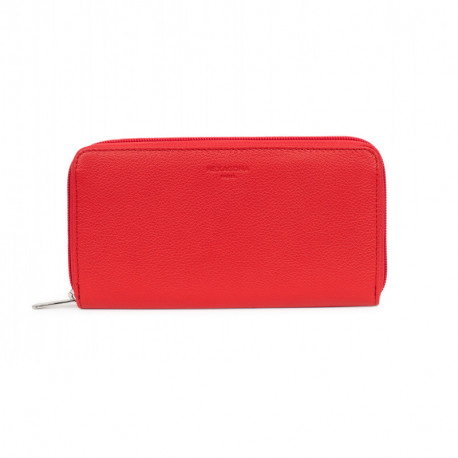 HEXAGONA Γυναικείο πορτοφόλι μεγάλο με φερμουάρ σε κόκκινο ανοιχτό δέρμα HND182GD