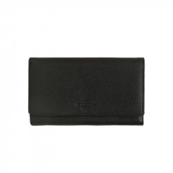 HEXAGONA Γυναικείο πορτοφόλι μεγάλο με κούμπωμα σε μαύρο δέρμα ERU214PU