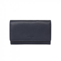 HEXAGONA Γυναικείο πορτοφόλι μεγάλο με κούμπωμα σε μπλέ σκούρο δέρμα ERW216PW