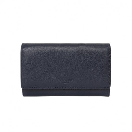 HEXAGONA Γυναικείο πορτοφόλι μεγάλο με κούμπωμα σε μπλέ σκούρο δέρμα ERW216PW