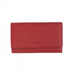 HEXAGONA Γυναικείο πορτοφόλι μεσαίο με κούμπωμα σε κόκκινο σκούρο δέρμα ERY218PY