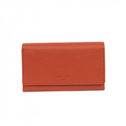 HEXAGONA Γυναικείο πορτοφόλι μεσαίο με κούμπωμα σε πορτοκαλί δέρμα BVA220NA