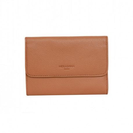 HEXAGONA Γυναικείο πορτοφόλι μεσαίο με κούμπωμα σε ταμπά δέρμα BVT239NT