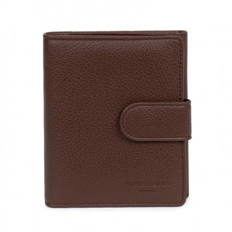 HEXAGONA Γυναικείο πορτοφόλι μικρό με κούμπωμα σε καφέ δέρμα FGE247DE