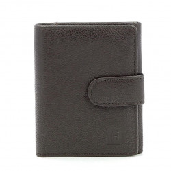 HEXAGONA Γυναικείο πορτοφόλι μικρό με κούμπωμα σε καφέ σκούρο δέρμα GWT4G11