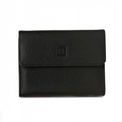 HEXAGONA Γυναικείο πορτοφόλι μεσαίο με κούμπωμα σε μαύρο δέρμα BVC222NC