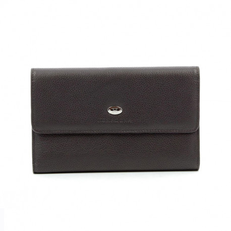 HEXAGONA Γυναικείο πορτοφόλι μεγάλο με κούμπωμα σε καφέ σκούρο δέρμα RPPC385