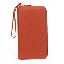 Γυναικείο πορτοφόλι μεγάλο με φερμουάρ σε πορτοκαλί δέρμα LPM165OM