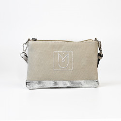 Clutch & Τσαντάκι χιαστί μικρό Mia Joy σε μπέζ ύφασμα NX5VW02