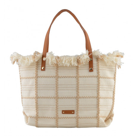Τσάντα shopping ώμου πλεκτή, Mia Joy σε λευκό χρώμα KK9XH6