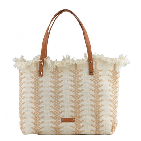 Τσάντα shopping ώμου πλεκτή, Mia Joy σε λευκό χρώμα TGG2M7