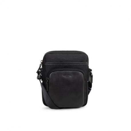 Τσάντα χιαστί σε μαύρο ύφασμα με δέρμα Hexagona 9PGGFTA
