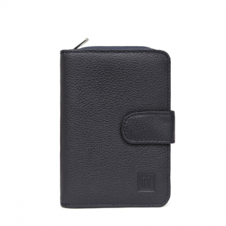 Γυναικείο δερμάτινο πορτοφόλι μεσαίο με φερμουάρ σε μπλέ 227297