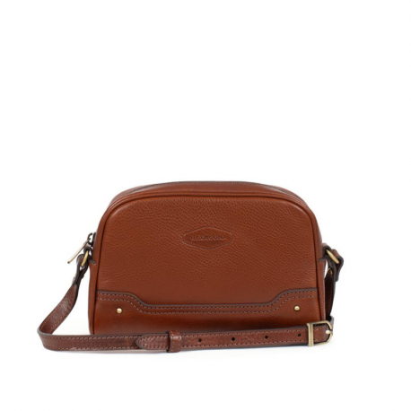 Τσάντα χιαστί σε καφέ δέρμα 293KND17