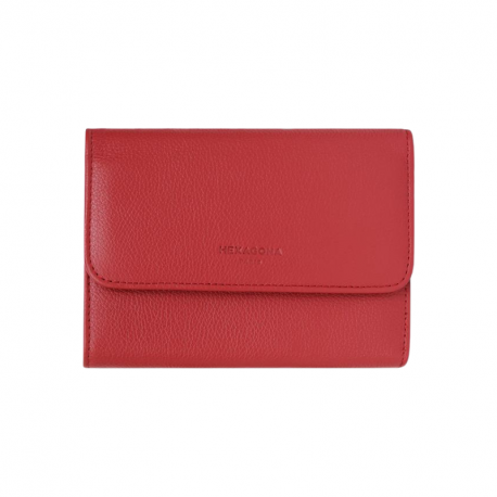 HEXAGONA Γυναικείο πορτοφόλι δερμάτινο κοκκίνο με εξωτερική κερματοθήκη HUW49I