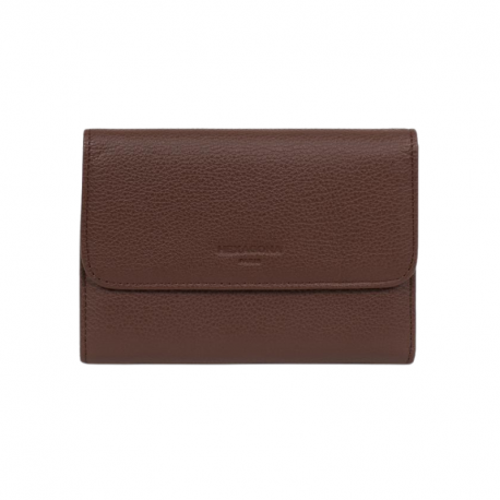 HEXAGONA Γυναικείο πορτοφόλι μεσαίο με κούμπωμα σε καφέ δέρμα BVW241NW