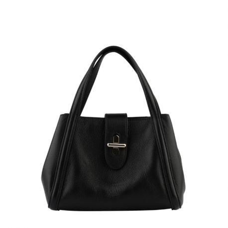 Τσάντα χειρός τριθέσια σε μαύρο δέρμα 30NER034
