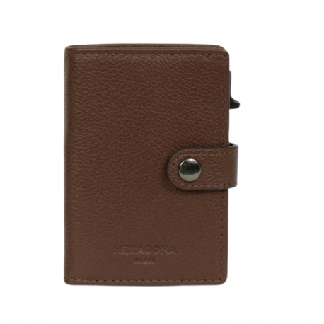 Καρτοθήκη με μηχανισμό slide και προστασία Rfid σε καφέ δέρμα 29ECO471