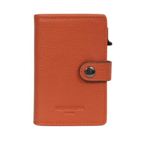 Καρτοθήκη με μηχανισμό slide και προστασία Rfid σε πορτοκαλί δέρμα 29NBL471