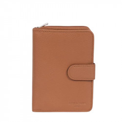 Γυναικείο δερμάτινο πορτοφόλι μεσαίο με φερμουάρ σε ταμπά 227TAM297