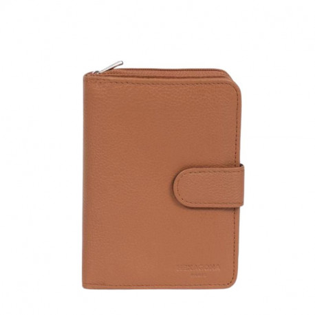 Γυναικείο δερμάτινο πορτοφόλι μεσαίο με φερμουάρ σε ταμπά 227TAM297